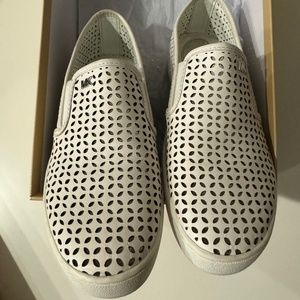 Michael Kors Olivia perforated slip on sneaker size 7.5 silver hardware monogram